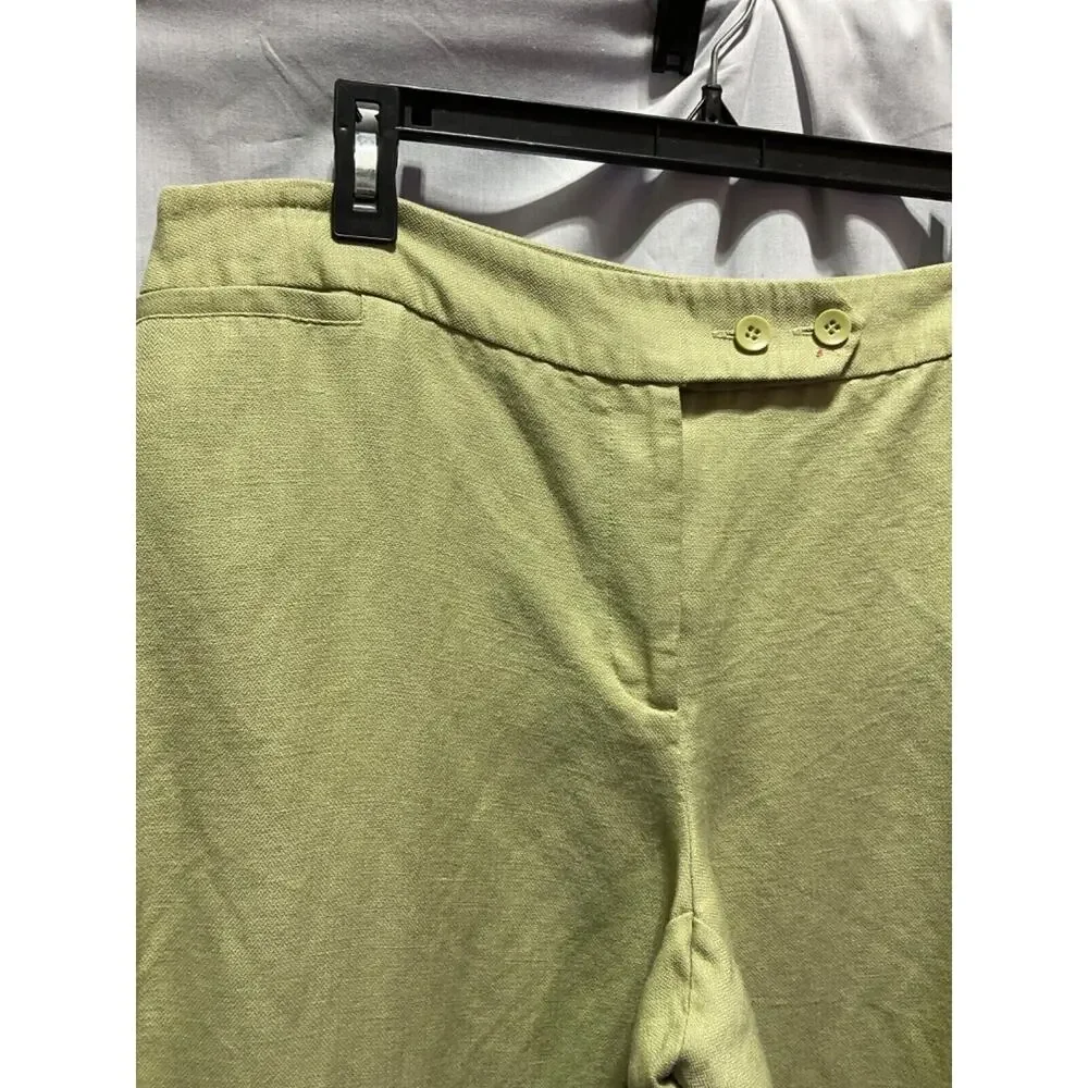 Emma James Dress Pants Size 14 Wide Leg Light‎ Green Linen Blend Small Hem Flaw
